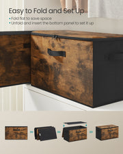 Step-by-step diagram showing how the Songmics storage box folds flat and sets up