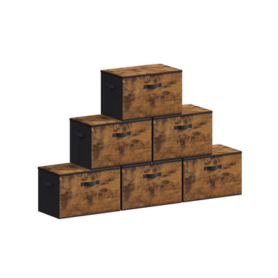 Songmics set of 6 foldable storage boxes in rustic brown, stacked studio shot