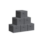Set of 6 Songmics slate grey foldable storage boxes stacked in a pyramid, studio shot
