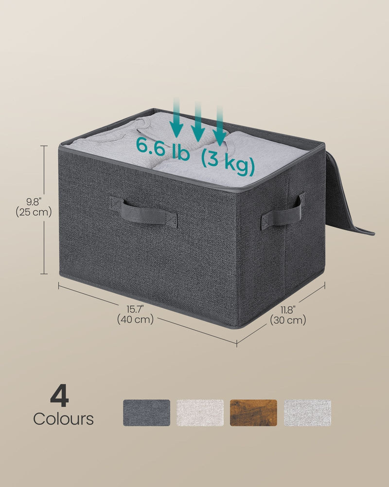 Labelled dimensions diagram of the Songmics storage box, 40 x 30 x 25 cm, holds 3 kg