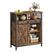 Rustic brown and black Vasagle cabinet with sliding barn door and open top shelf
