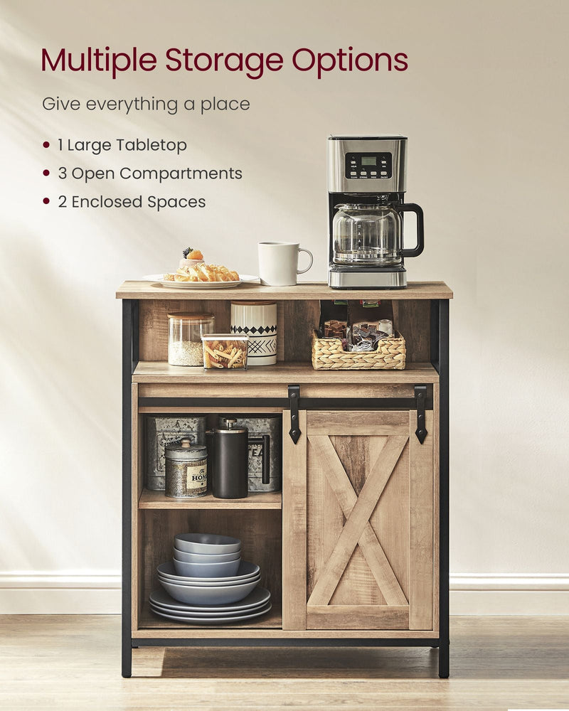 Storage layout guide showing 1 tabletop, 3 open compartments and 2 enclosed spaces