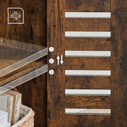 Close-up of the 3 height-adjustable shelf positions and the louvered door slats