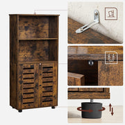 Detail shots of the anti-tip wall bracket, magnetic door catch and adjustable levelling foot