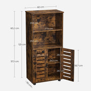 Dimension diagram of the storage cabinet measuring 60 x 30 x 125 cm with internal shelf heights