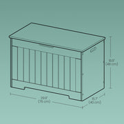 Dimension line drawing of the chest bench marked 76 cm wide and 40 cm deep