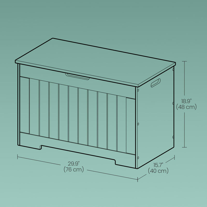 Dimension line drawing of the chest bench marked 76 cm wide and 40 cm deep