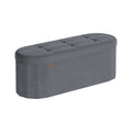 Slate grey velvet SONGMICS storage ottoman with tufted racetrack-shaped lid on a white studio background.