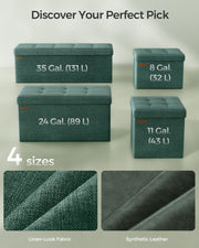 Size comparison of the 89 L bench beside the 131 L, 43 L and 32 L ottoman sizes