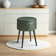 Black storage ottoman dressing stool by Vasagle, styled in a bedroom setting