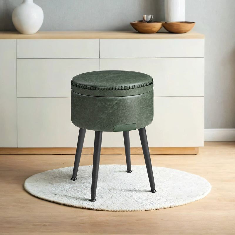 Black storage ottoman dressing stool by Vasagle, styled in a bedroom setting
