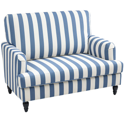 Striped velvet armchair with turned legs, angled studio view