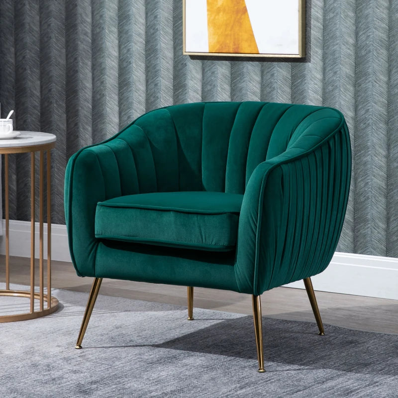 stylish green velvet accent chair with gold metal legs