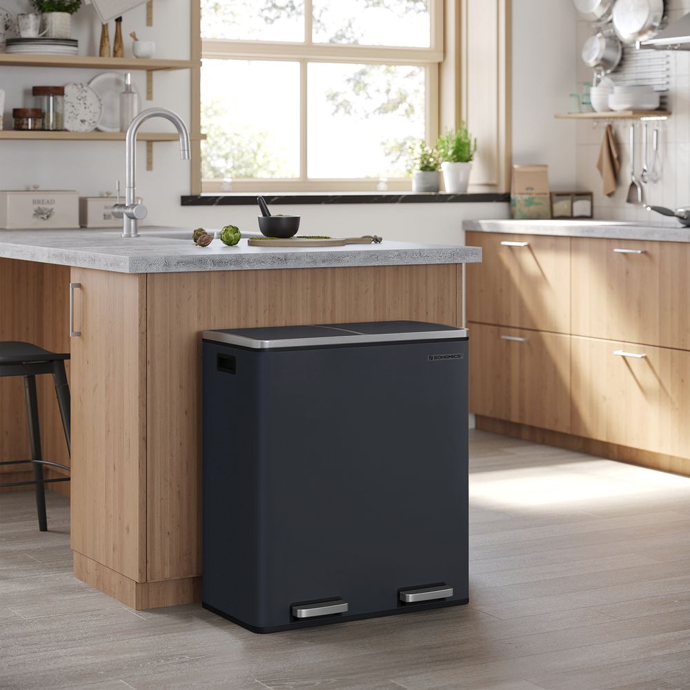 stylish matte black double kitchen bin set in a modern kitchen