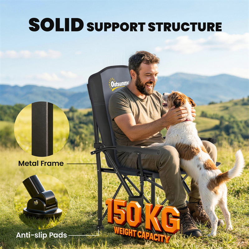 Folding Camping Chair with Padded Seat and Cup Holder for Garden or Campsite Black