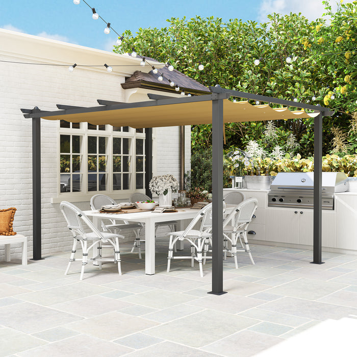 Khaki 3 x 4m Aluminium Pergola with Retractable Roof for Garden and Patio by Outsunny