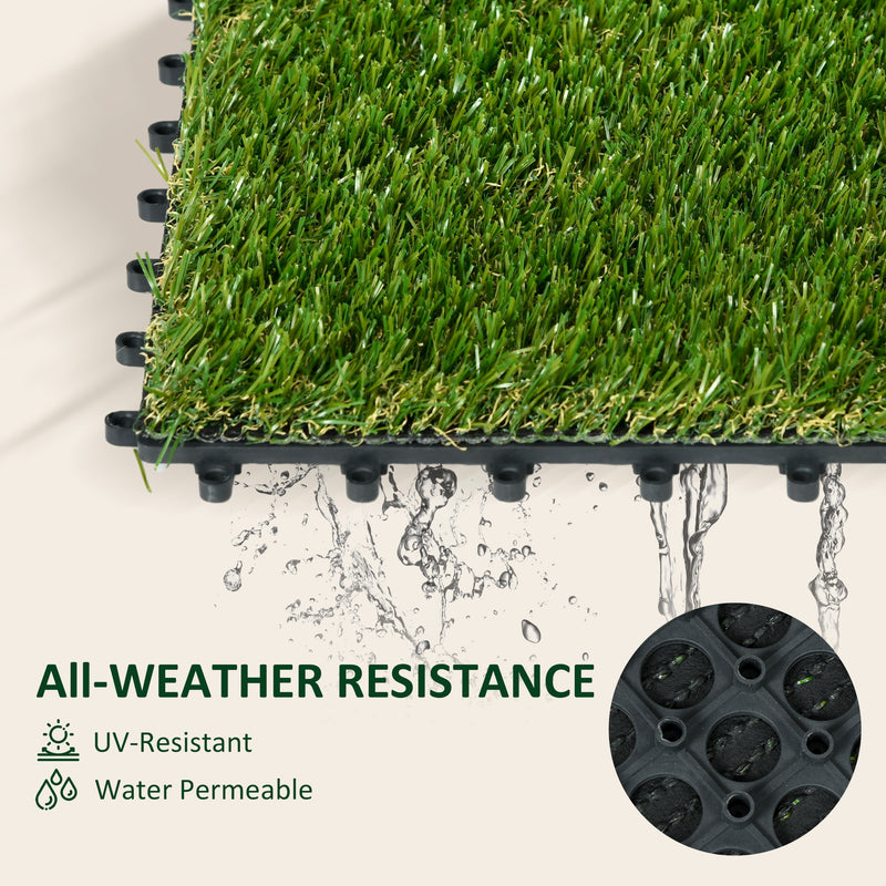 10 Piece Artificial Grass Turf Set 25mm Pile Height Ideal for Outdoors, Green AOSOM