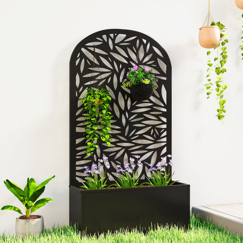 Metal Planter with Trellis for Climbing Plants and Vines Outdoor Garden Black