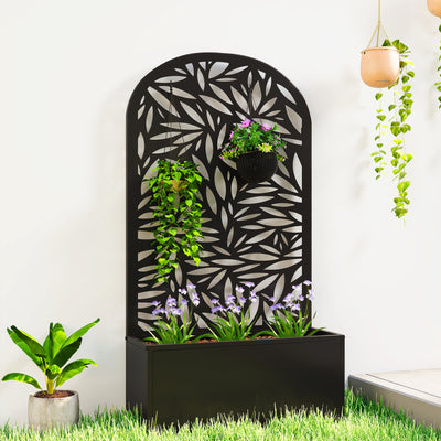 Metal Planter with Trellis for Climbing Plants and Vines Outdoor Garden Black Outsunny