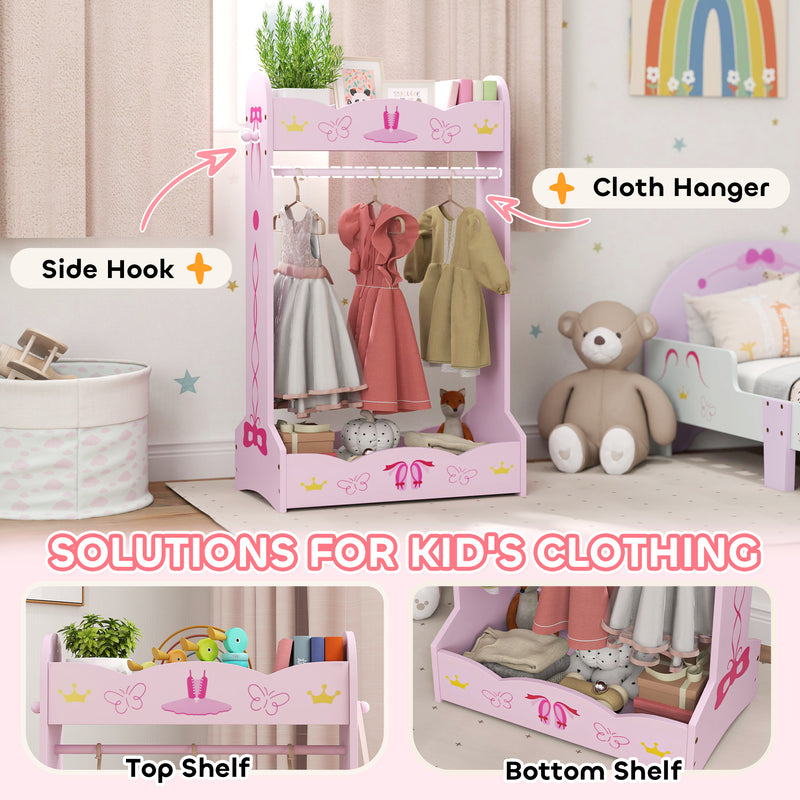 Kids Clothes Rail with Storage Shelves for Ages 3-8 Pink by AIYAPLAY