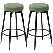 Set of 2 Adjustable Faux Leather Bar Stools with Footrest for Kitchen Counter, Green Seat With Black Legs