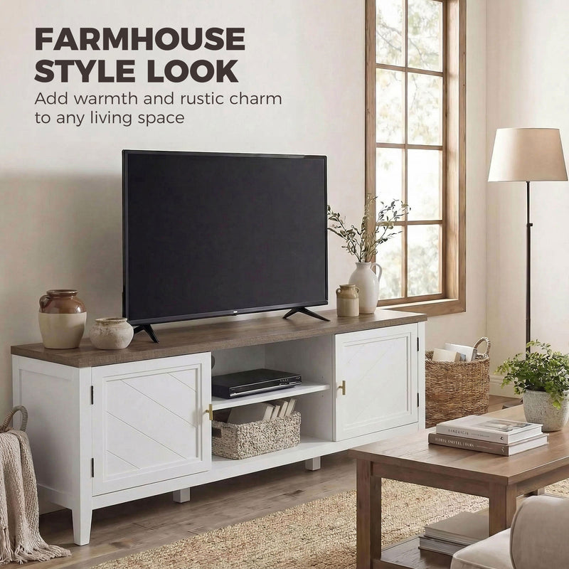 TV Stand with Cabinets and Cable Management for Organised Living Room Storage White Brown Homcom
