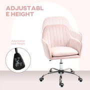 Pink Velvet Swivel Desk Chair with Adjustable Height and Wheels by HOMCOM