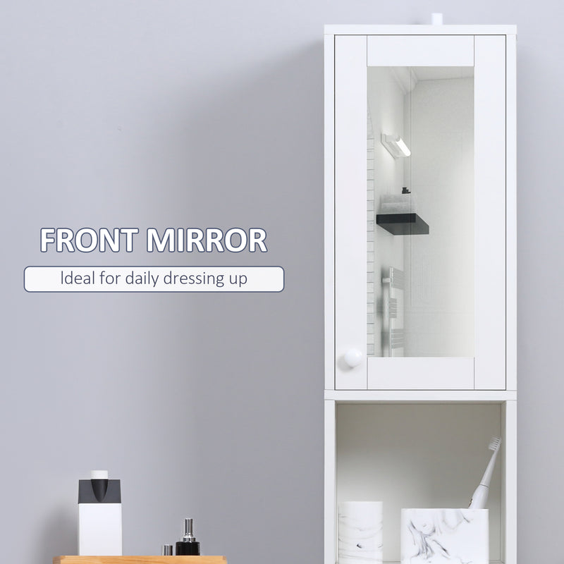 Tall Freestanding Bathroom Cabinet With Mirror and Adjustable Shelves, White