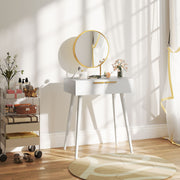 White Dressing Table with Round Mirror and Storage Drawer by Homcom