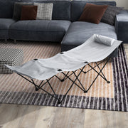 Light Grey Foldable Sun Lounger with Headrest and Side Pocket for Beach or Garden Use