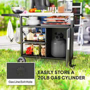 Black Outdoor BBQ Trolley with Foldable Side Table and Storage by Outsunny