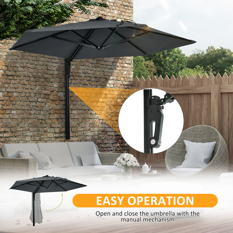Dark Grey 25m Wall Mounted Garden Parasol With 180 Degree Rotating Canopy For Patio
