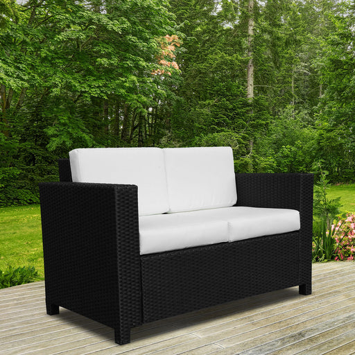 Black 2 Seater Rattan Garden Sofa with Soft Cushions and Armrests by Outsunny