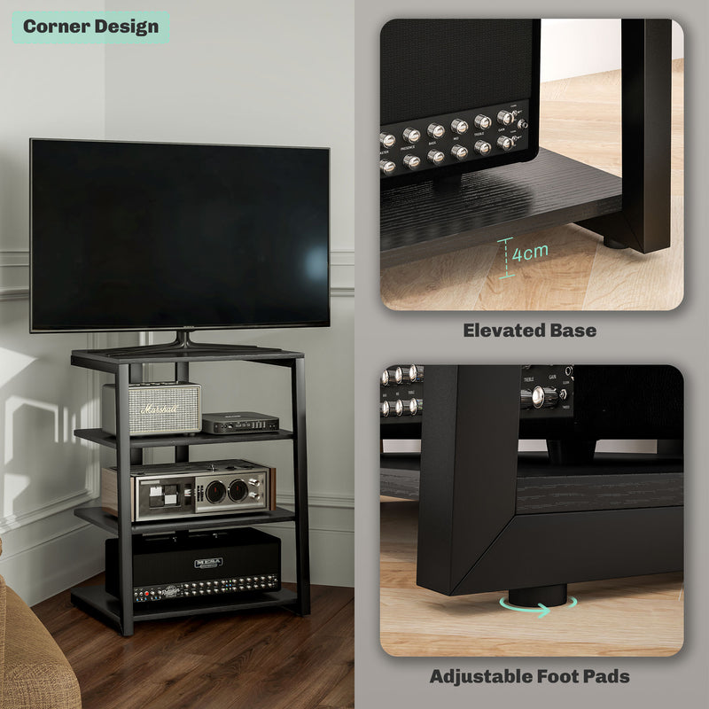HiFi Audio Stand with Four Open Shelves for AV Equipment and Media Storage Black