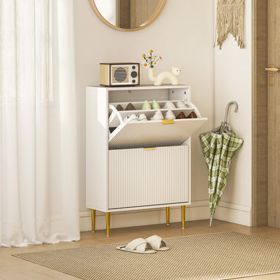 Slim Shoe Storage Cabinet with 2 Flip Drawers for Hallway Organising, White