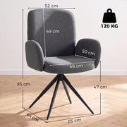 Dimensions diagram of the swivel accent chair showing 65 cm width, 64 cm depth, 95 cm height and 120 kg capacity