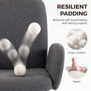 Resilient padding infographic showing virgin cotton and foam fill on the grey chair arm