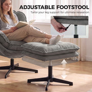 Reading in the armchair with feet up, inset showing the footstool gas lift lever
