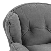 Close-up of the buttoned chenille backrest showing the double-layer padding