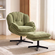 Swivel armchair and footstool in a living room beside a bookcase