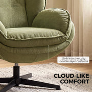 Close-up of the double-layer seat and back cushions above the swivel base