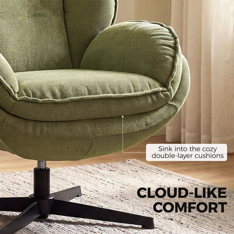 Close-up of the double-layer seat and back cushions above the swivel base