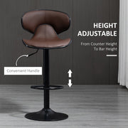 Brown bar stool with gas-lift lever, height adjustable from counter height to bar height