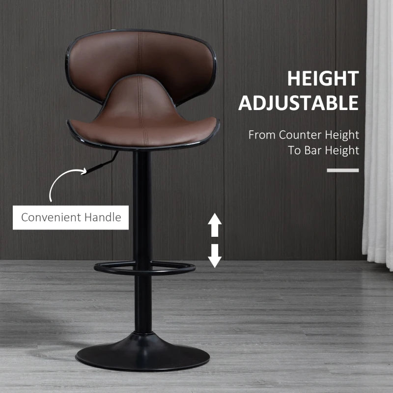 Brown bar stool with gas-lift lever, height adjustable from counter height to bar height