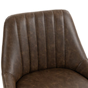 Close-up of the ribbed dark brown PU leather backrest and seat