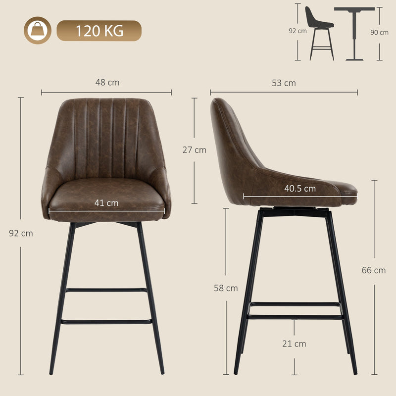 Dimensions diagram of the bar stool showing 48 cm width, 53 cm depth, 92 cm height, 66 cm seat height and 120 kg capacity