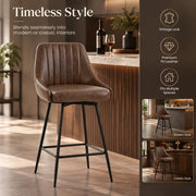 Timeless style panel showing the dark brown bar stool at a wooden bar counter