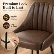 Close-up of the ribbed dark brown PU leather seat with durable and easy-to-clean icons