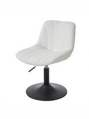 Cloud White sherpa dressing table chair with a black round disc base, front three-quarter studio view