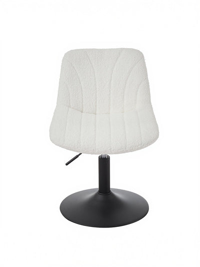 Rear view of the Cloud White sherpa dressing table chair showing the curved backrest and adjustment lever